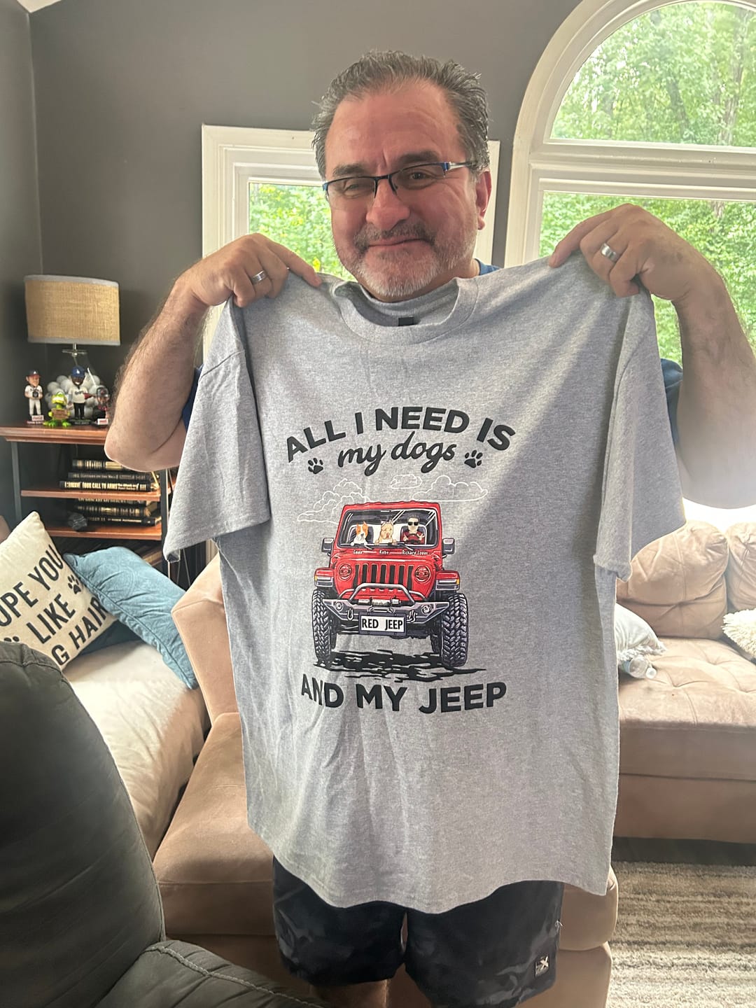 Customer photo review of JP Girl Personalized Shirt All I Need Is My Dogs and My JP CTM00