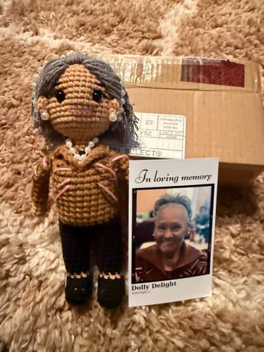 Customer photo review of Dolly® Personalized Crochet Doll with Photo Card