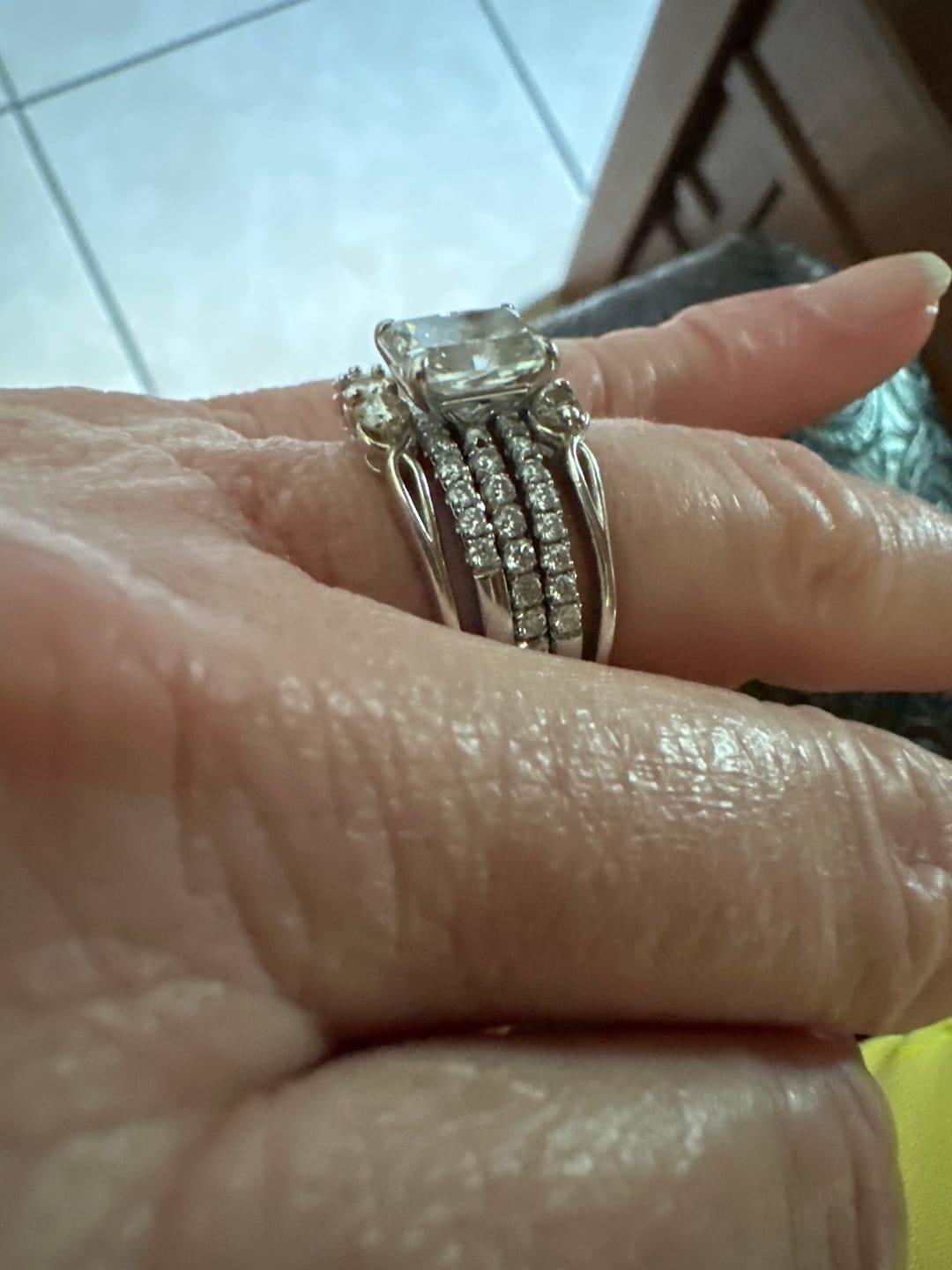 Customer photo review of Moissanite Round Half Eternity Sterling Silver Wedding Band Stackable Ring