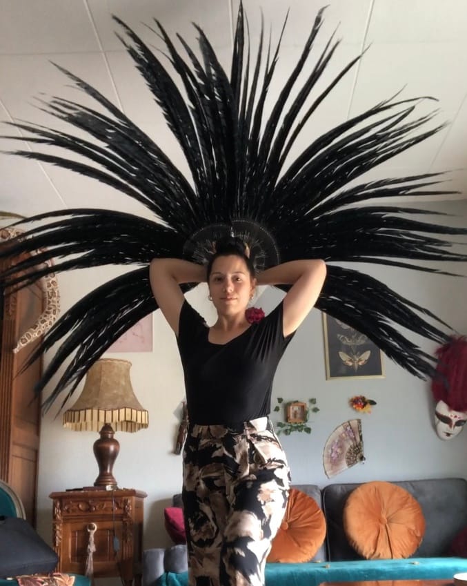 Customer photo review of Custom colors  Tall Pheasant Feather Fan 37"x 69"