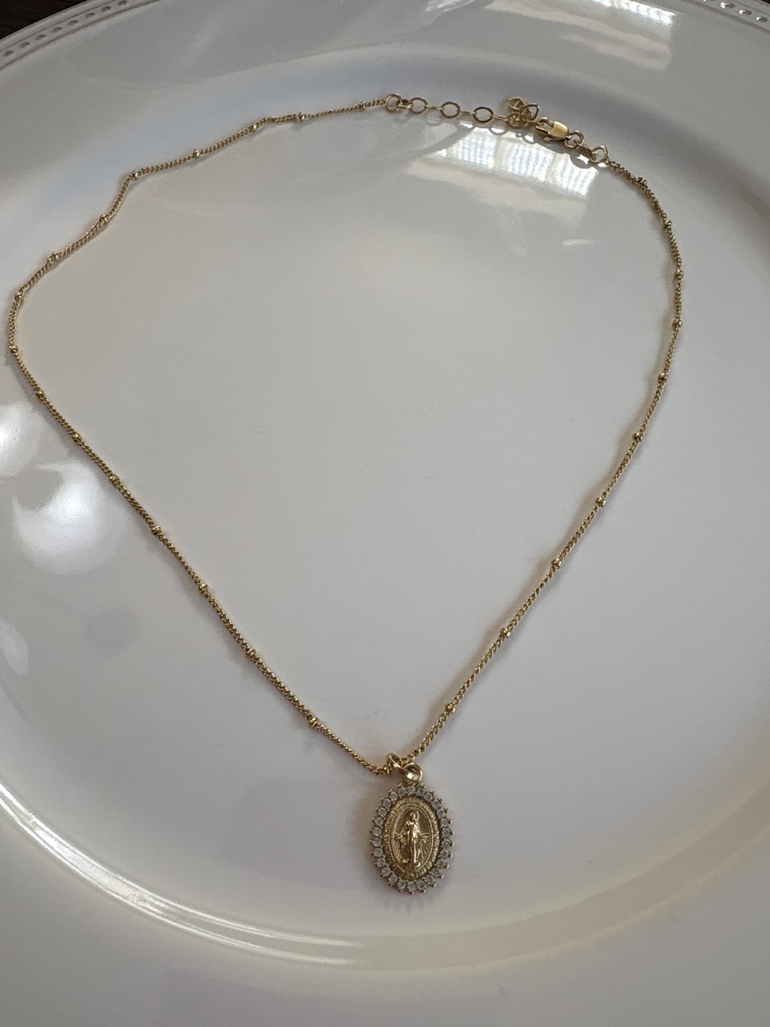 Customer photo review of Our Lady of Grace Miraculous Medal Gold Filled Satellite Chain Necklace