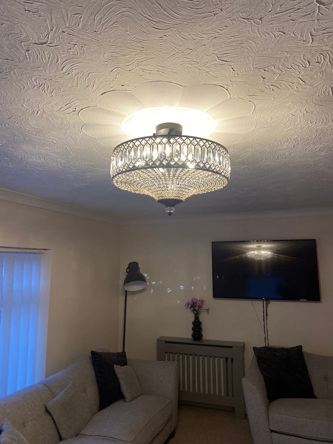 Customer photo review of Carved Crystal Drum Semi Flush Mount