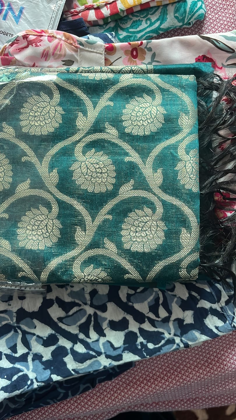 Customer photo review of Teal Green Golden Zari Banarasi Silk Suit