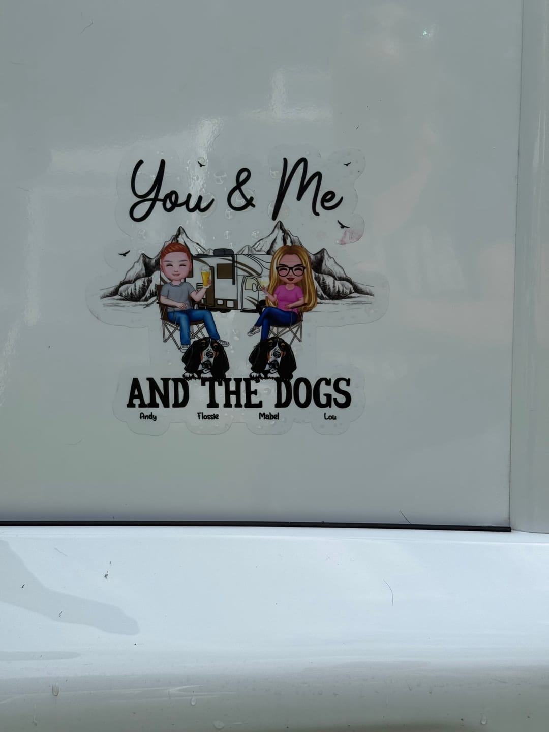 Customer photo review of You Me & The Dogs Camping Couple Personalized RV Decal
