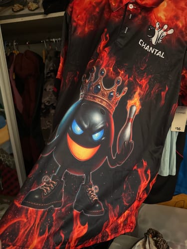 Customer photo review of Maxcorners Funny Ball Bowling King Flame Crown Multicolor Options Personalized Name, Team Name 3D Shirt (4 Colors)