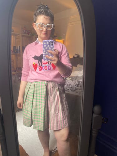 Customer photo review of FRIDA SKORT | HUDSON STRIPE X CHEX