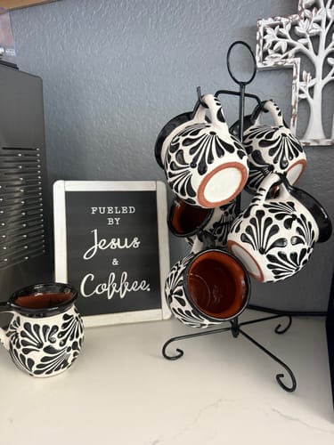 Customer photo review of Mexican Clay Mugs 6pc Set Tazas De Barro Talavera Coffee Mug Jarritos de Barro Clay Cups