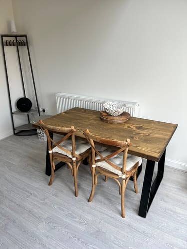 Customer photo review of Industrial Dining Table with Trapezium Leg - Smoked Oak