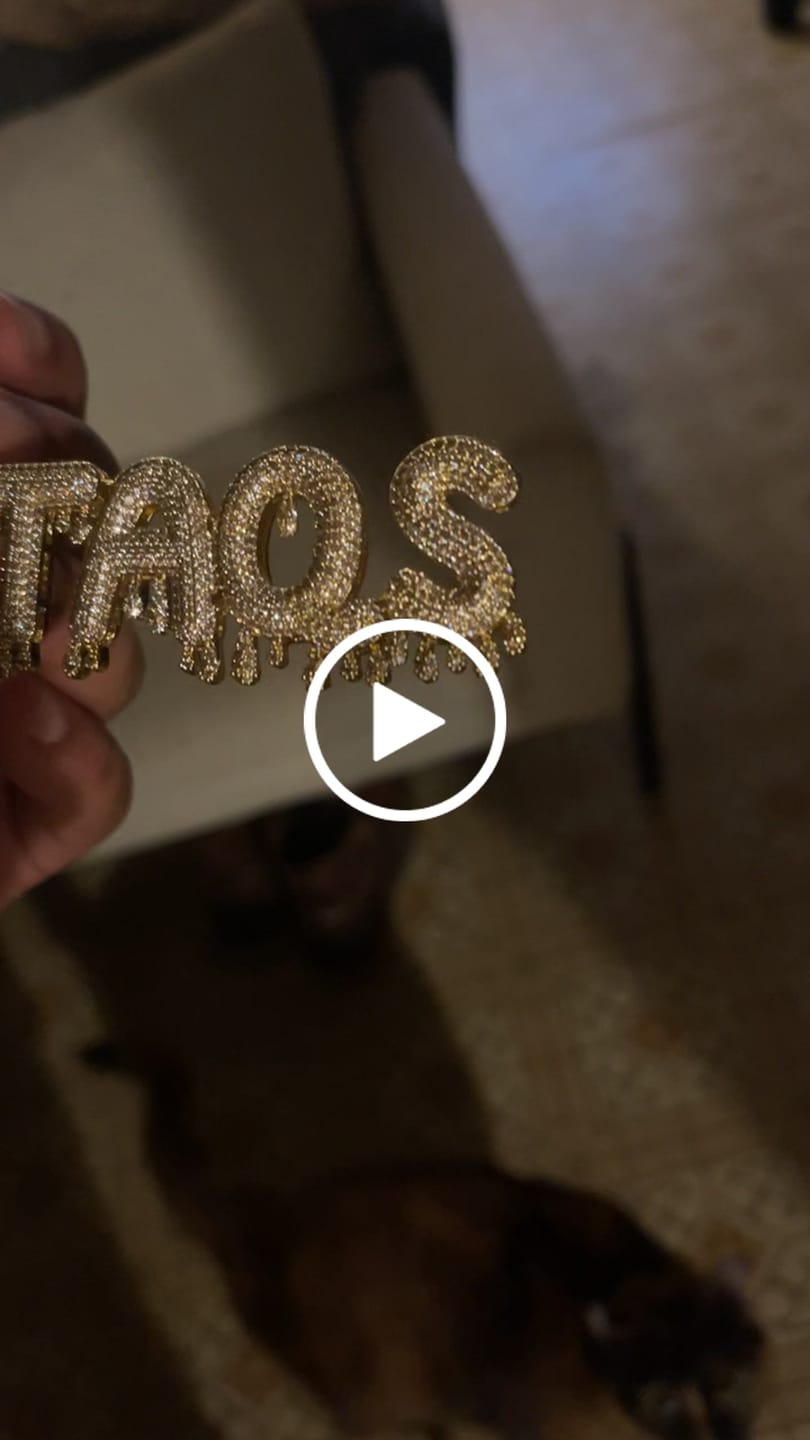 Customer video review of Custom Drip Font Pendant