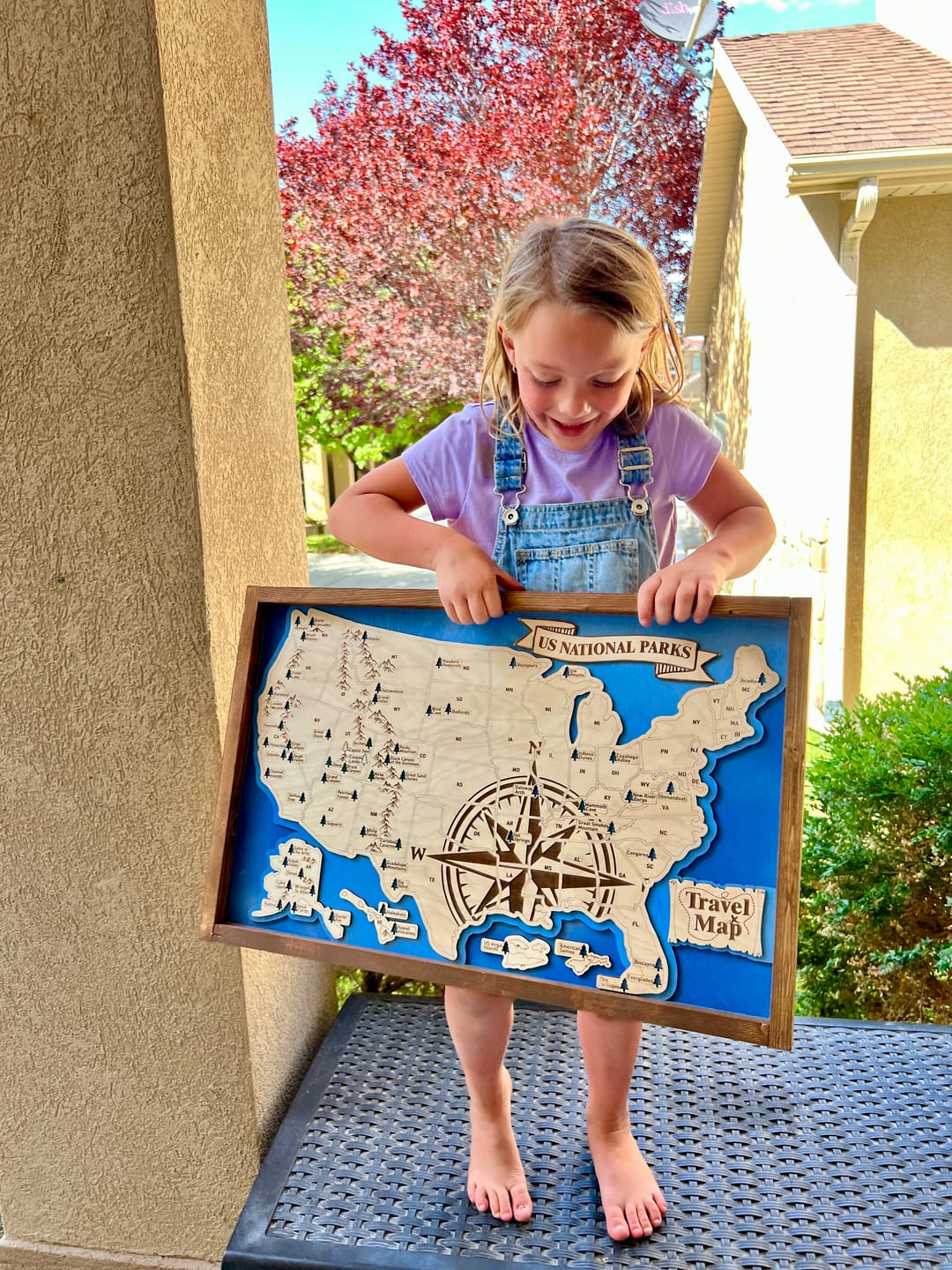 Customer photo review of US National Parks Map Sign w/ Tree Markers | Laser Engraved & Framed Wall Art
