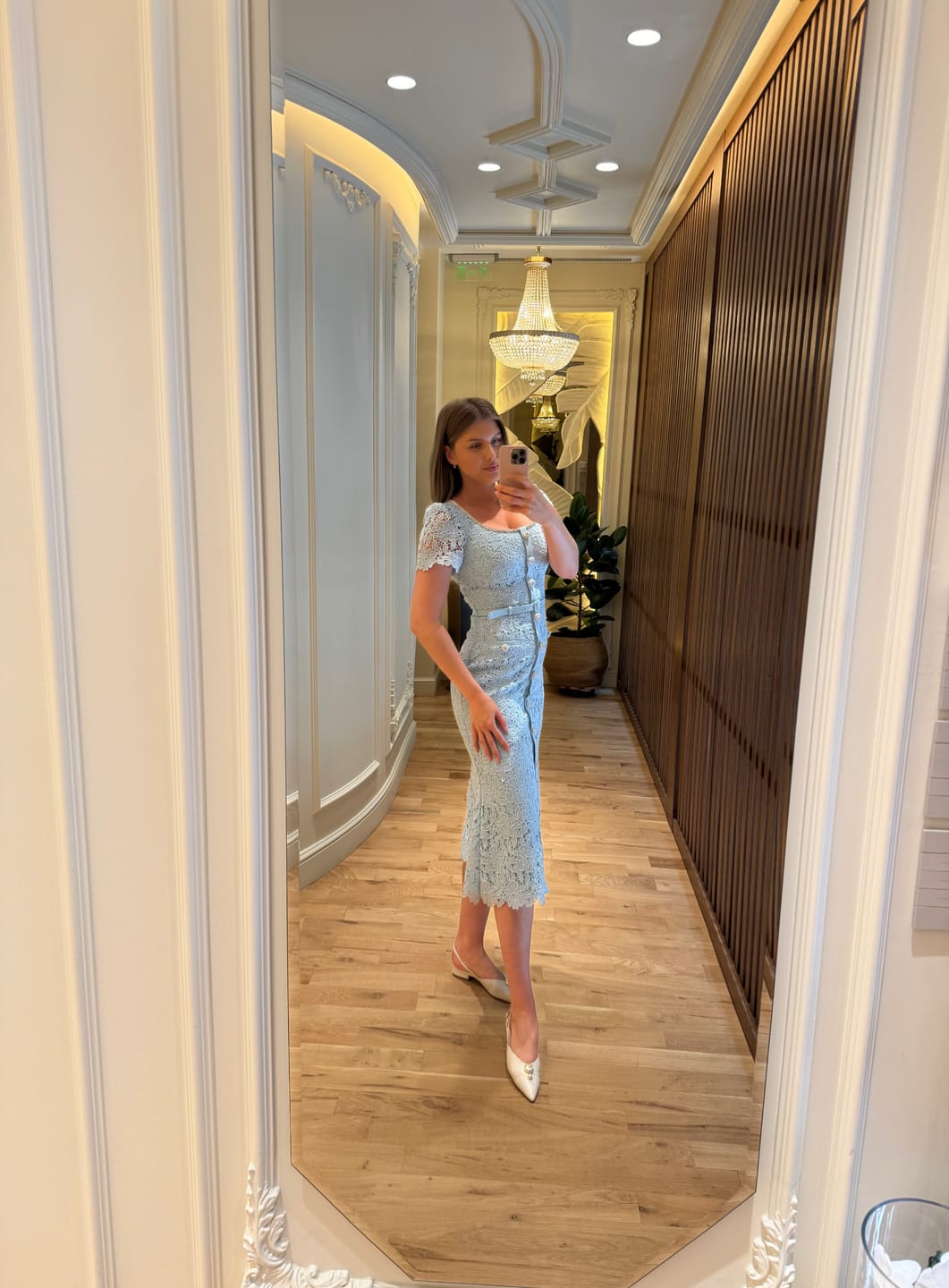 Customer photo review of Delicate Azure Lace Midi Dress - Baby Blue