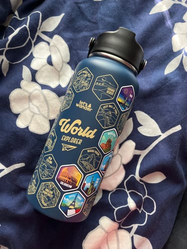 Customer photo review of Let's Wander™ World Explorer Water Bottle + Stickers
