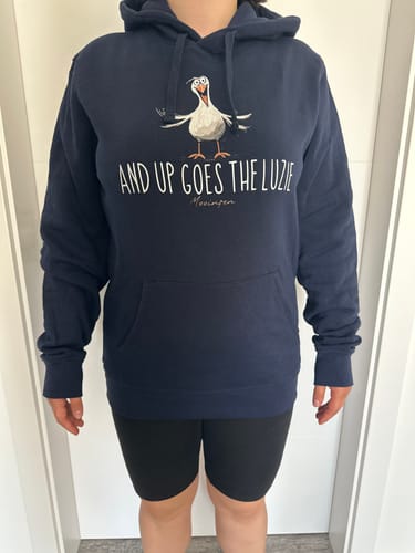 Customer photo review of And up goes the Luzie  · Unisex Bio Hoodie