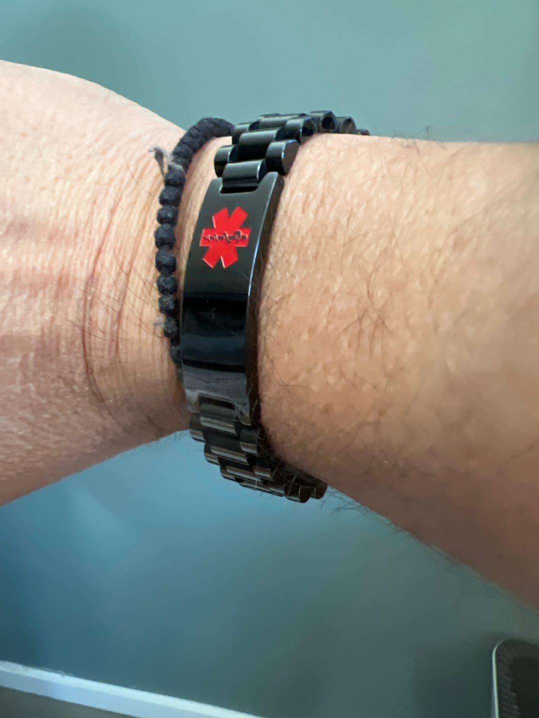 Customer photo review of Aussie’s Luxe Guardian Red Emblem Medical ID Bracelet