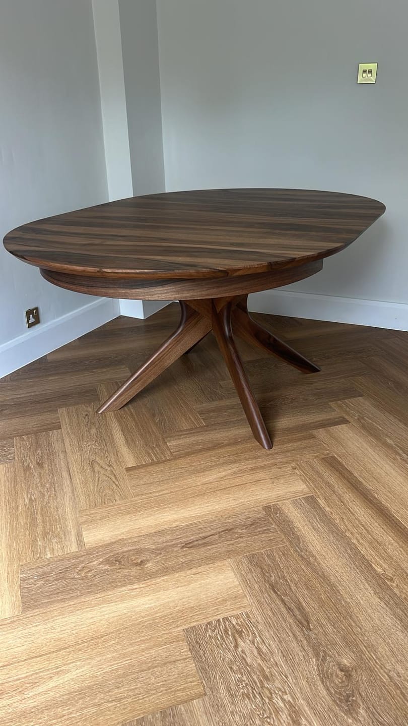 Customer photo review of Bibi Extendable Round Dining Table in Solid Walnut