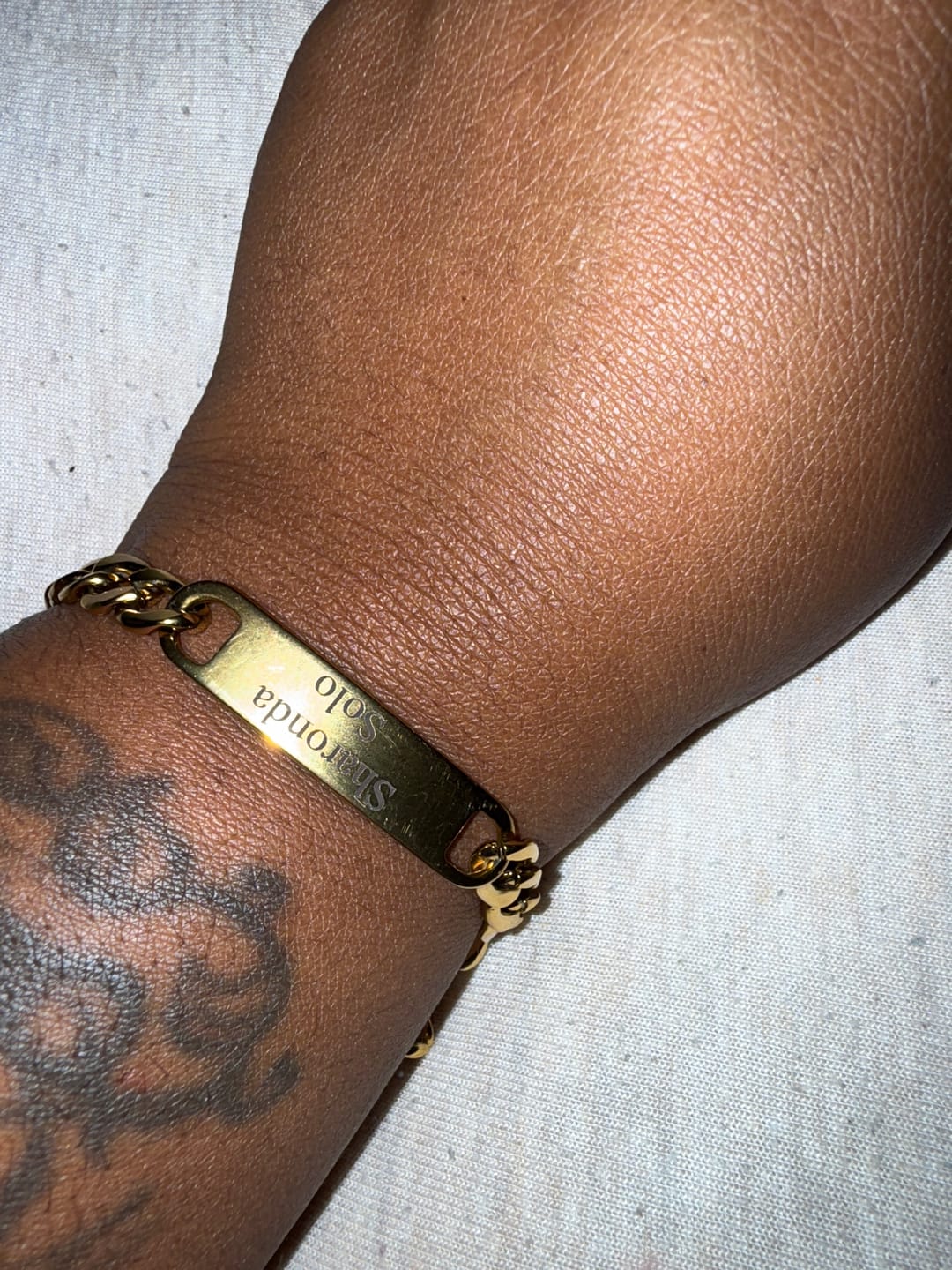 Customer photo review of Engraved Bar Cuban Link Bracelet
