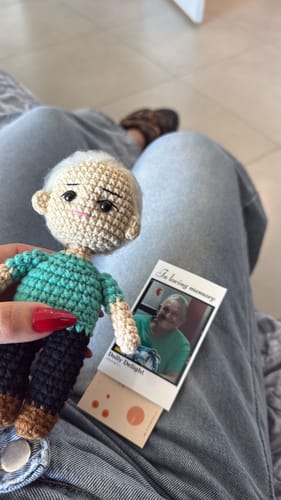 Customer photo review of Dolly® Personalized Crochet Doll with Photo Card