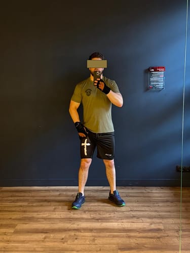 Customer photo review of John 3:16 Cross Performance Shorts