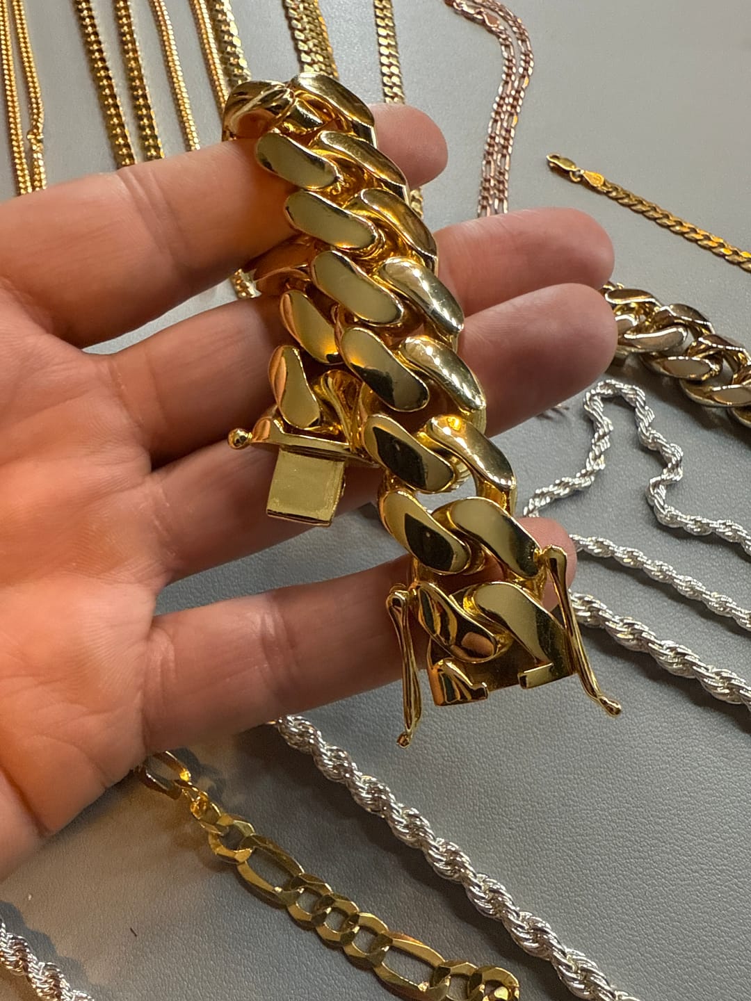 Customer photo review of 20mm Solid 18k Gold Plated Miami Cuban Link Chain
