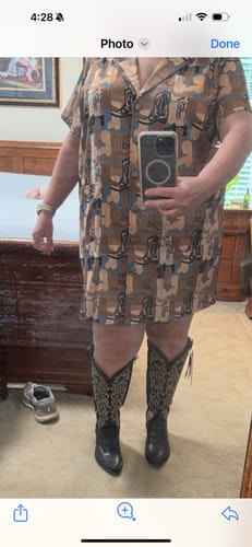 Customer photo review of "Heel Yeah" Western Boot Print Dress & Layering Piece