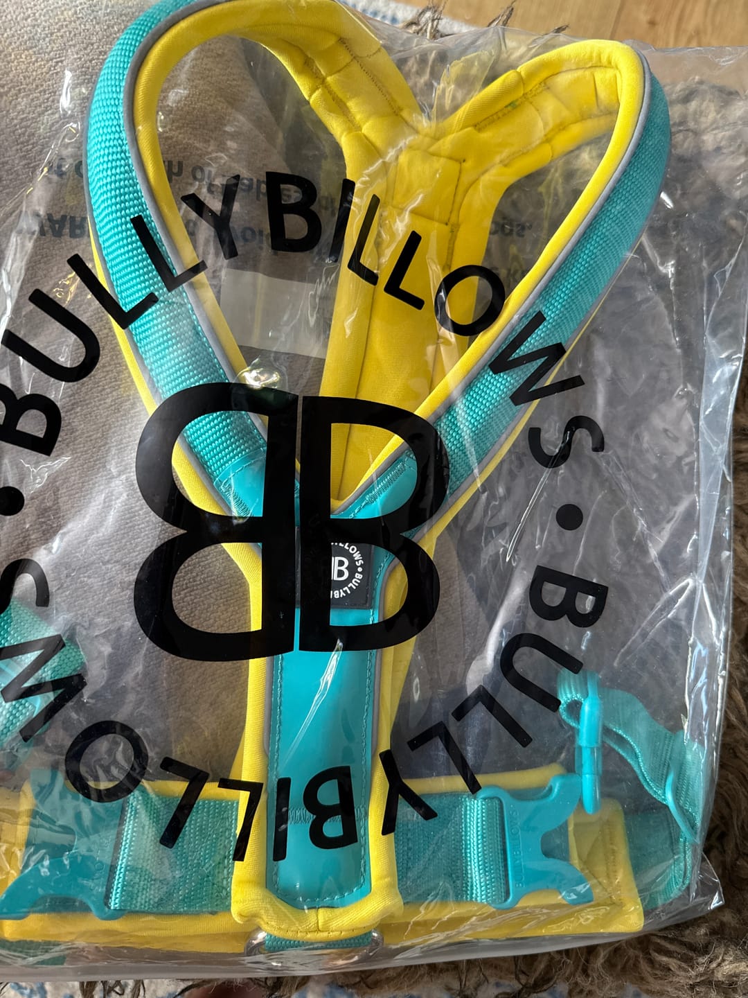 Customer photo review of Slip on Harness | Foam Padded - Turquoise x Yellow