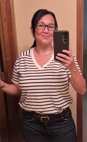 Customer photo review of Striped Knit V-Neck Tee