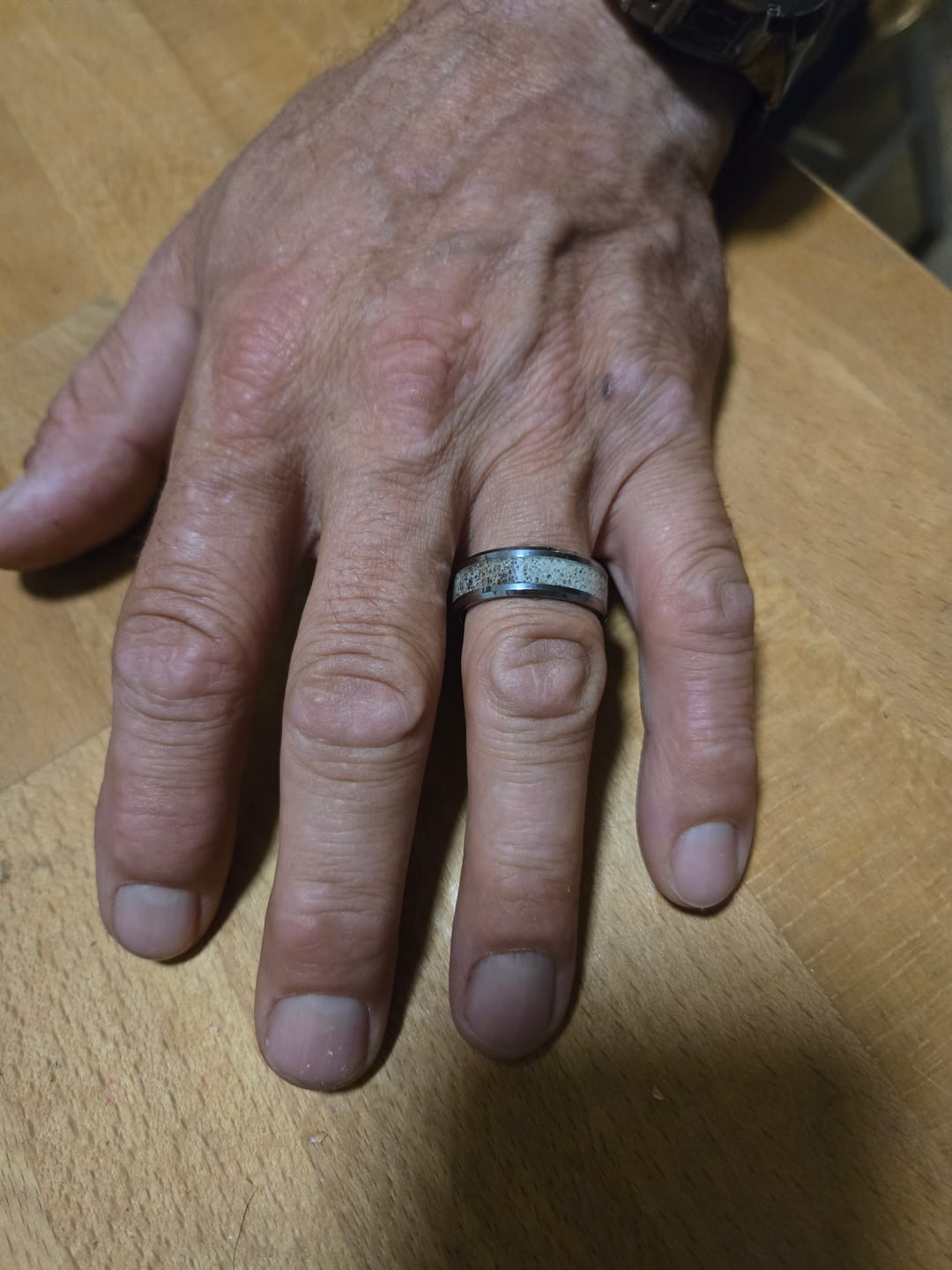 Customer photo review of Ombre Deer Antler Inlay Ring - Tungsten