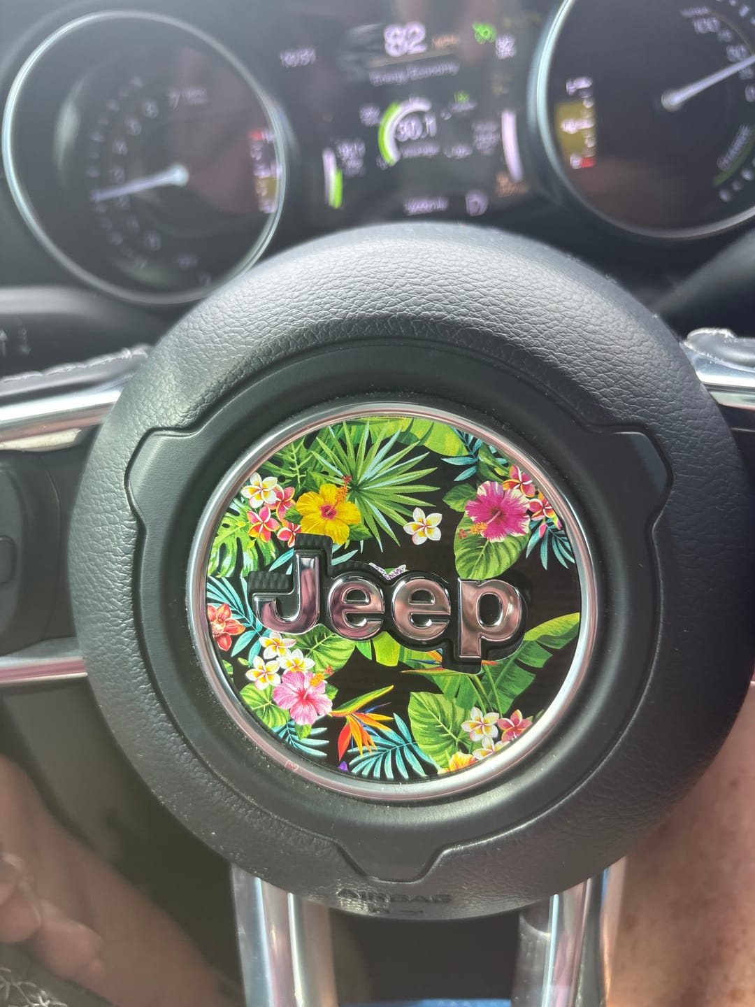 Customer photo review of Floral Steering Wheel Decal for Jeep