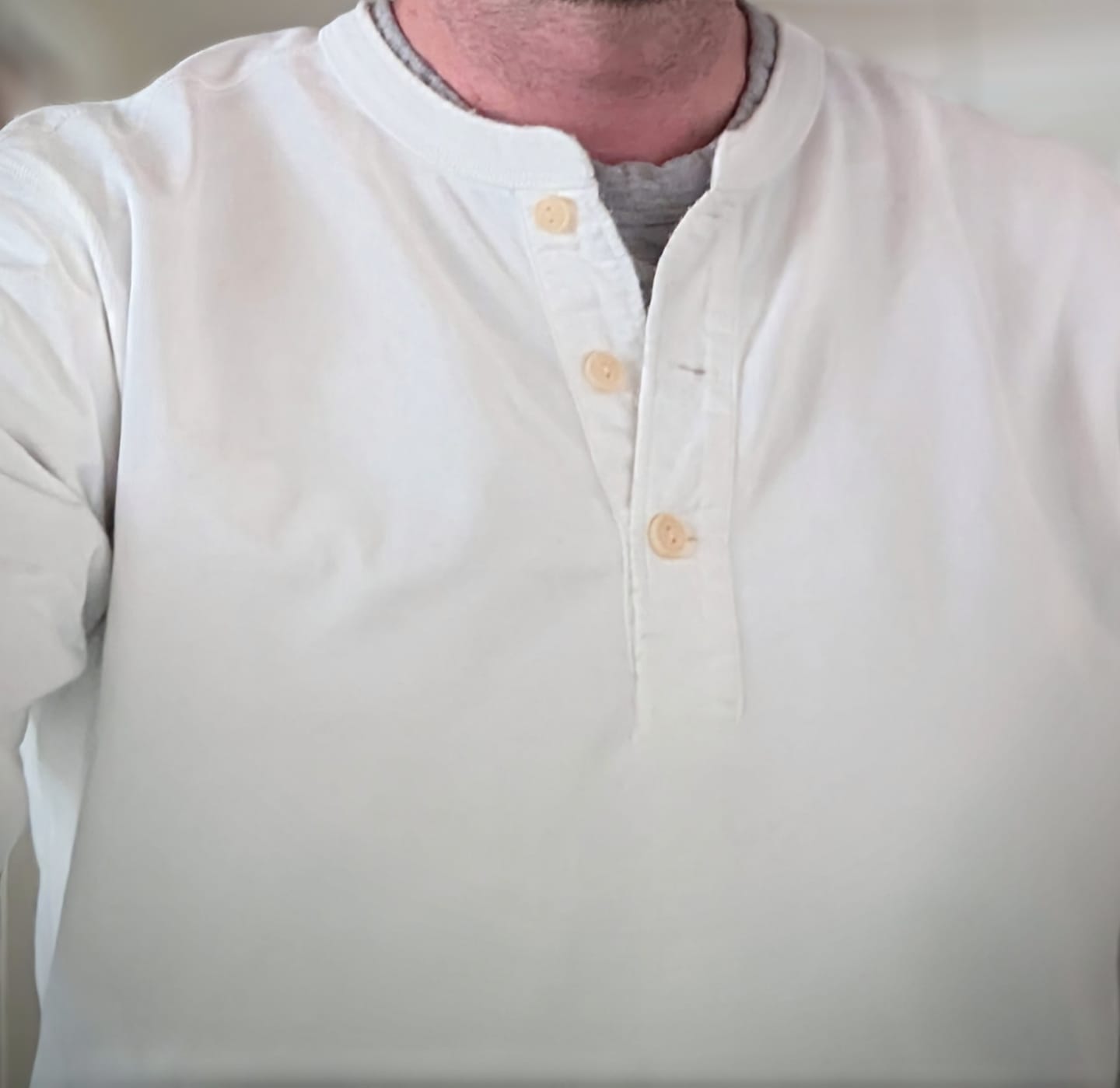 Customer photo review of Vintage Long Sleeve Henley Shirt - White