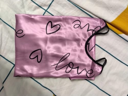 Customer photo review of Heart Print Nightdress Elegant Scoop Neck Criss Cross Back Sleep Dress Women's Sleepwear