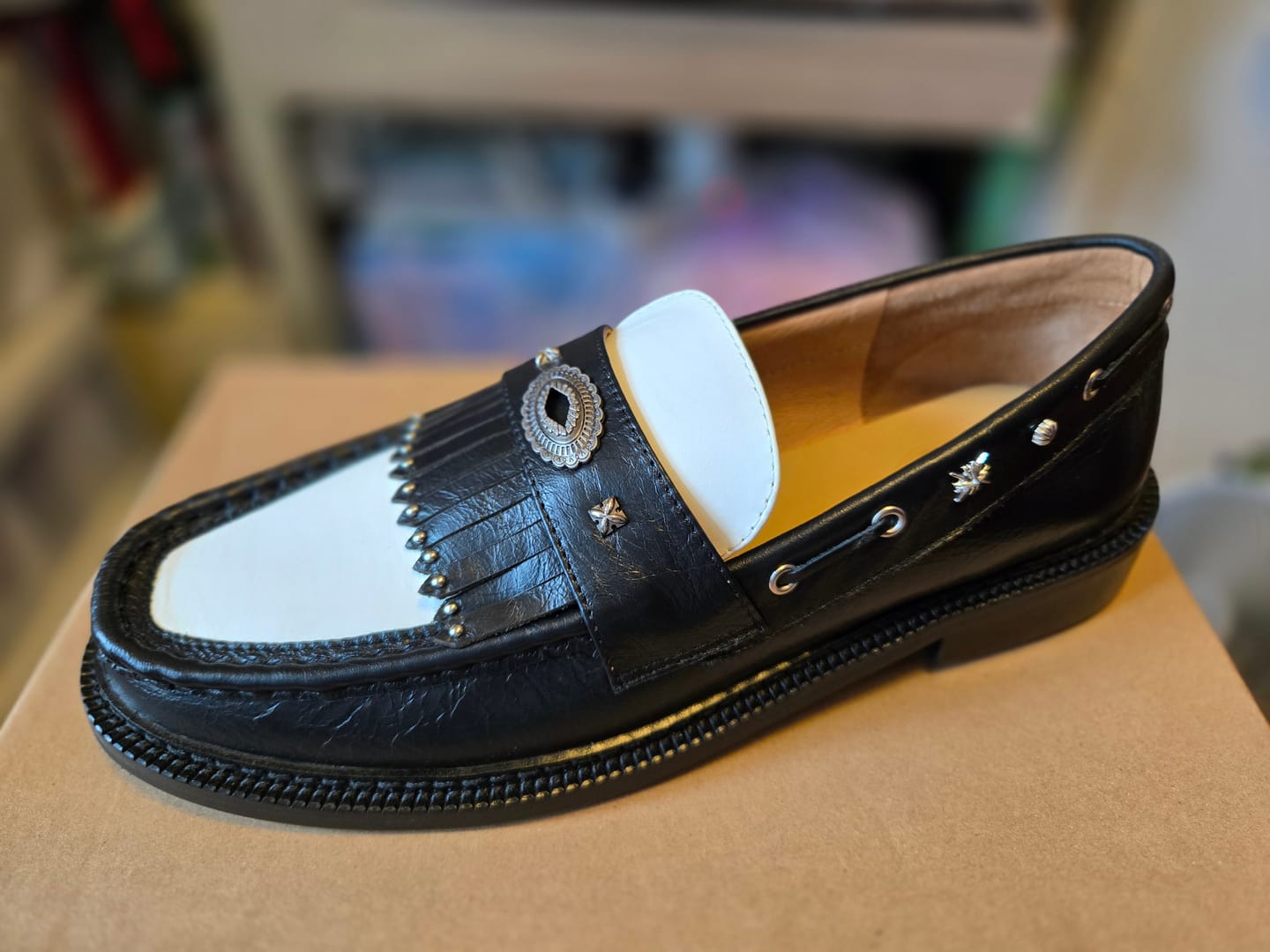 Customer photo review of Eleby 𝄢 Laser-Cut Stud-Embellished Penny Loafer