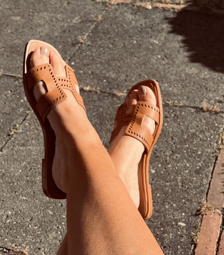 Customer photo review of HM 25 Oran Sandal Gold Perforate Epsom Leather