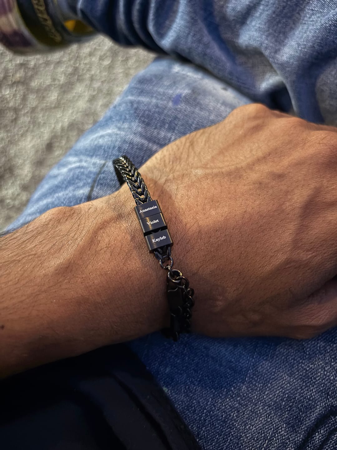 Customer photo review of Dan Bracelet - Dad Bracelet with kid's names - Black