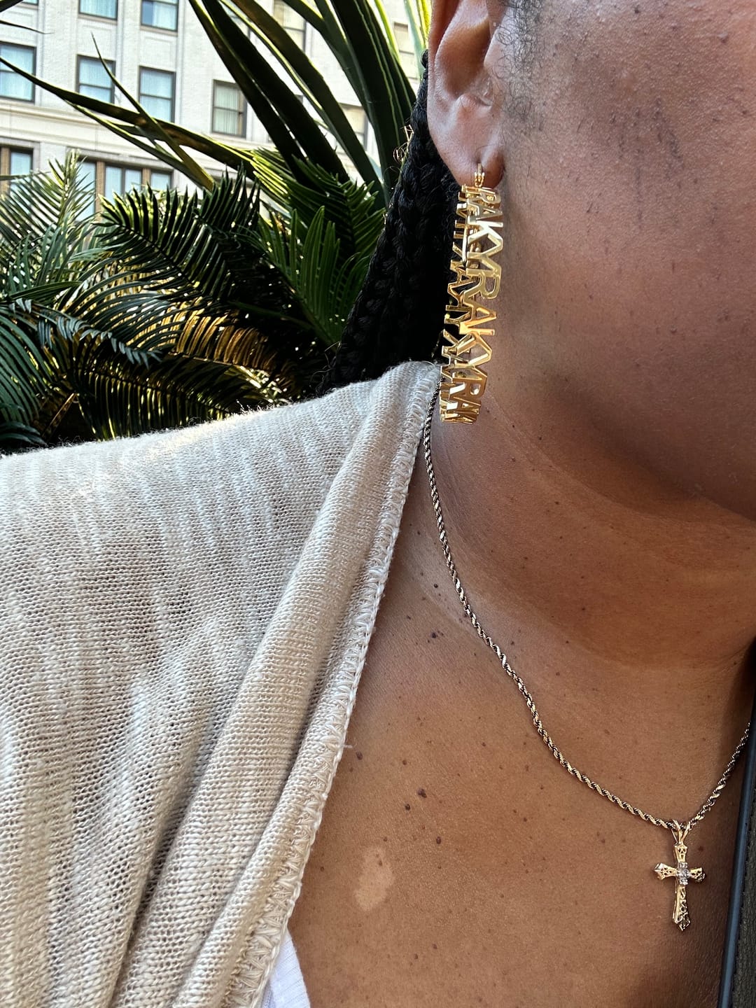 Customer photo review of Hoop Name Earrings