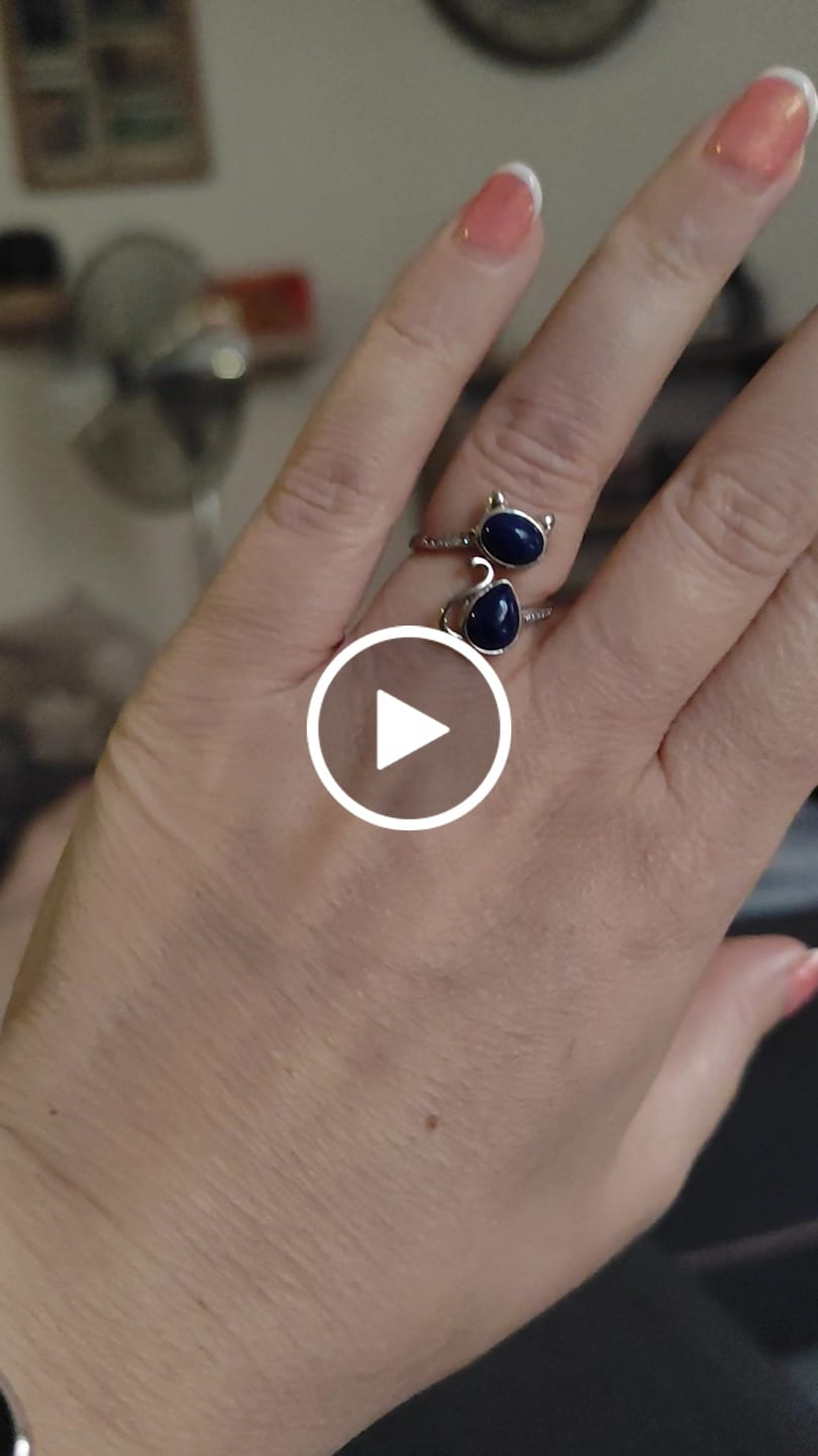 Customer video review of Bague Ajustable "Chat" en Lapis Lazuli
