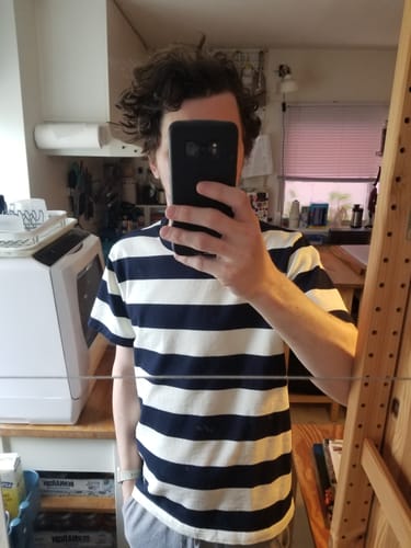 Customer photo review of Heavyweight Cotton Wide Striped T-Shirt - Blue/White