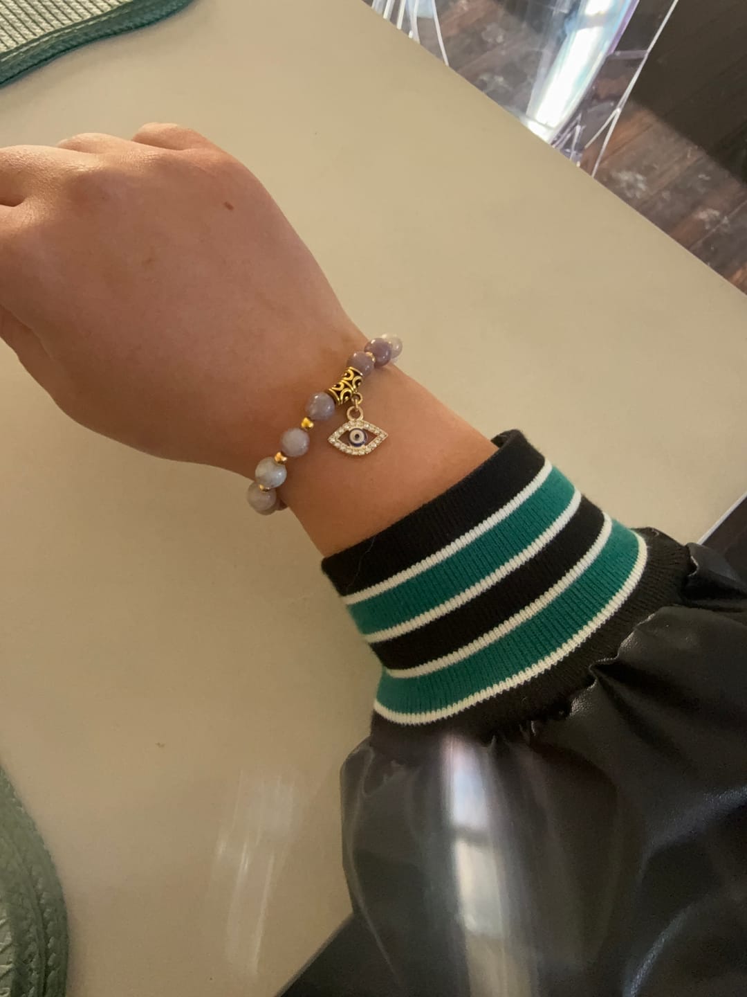 Customer photo review of Olivenorma Natural Stone Bead Evil Eye Pendant Bracelet