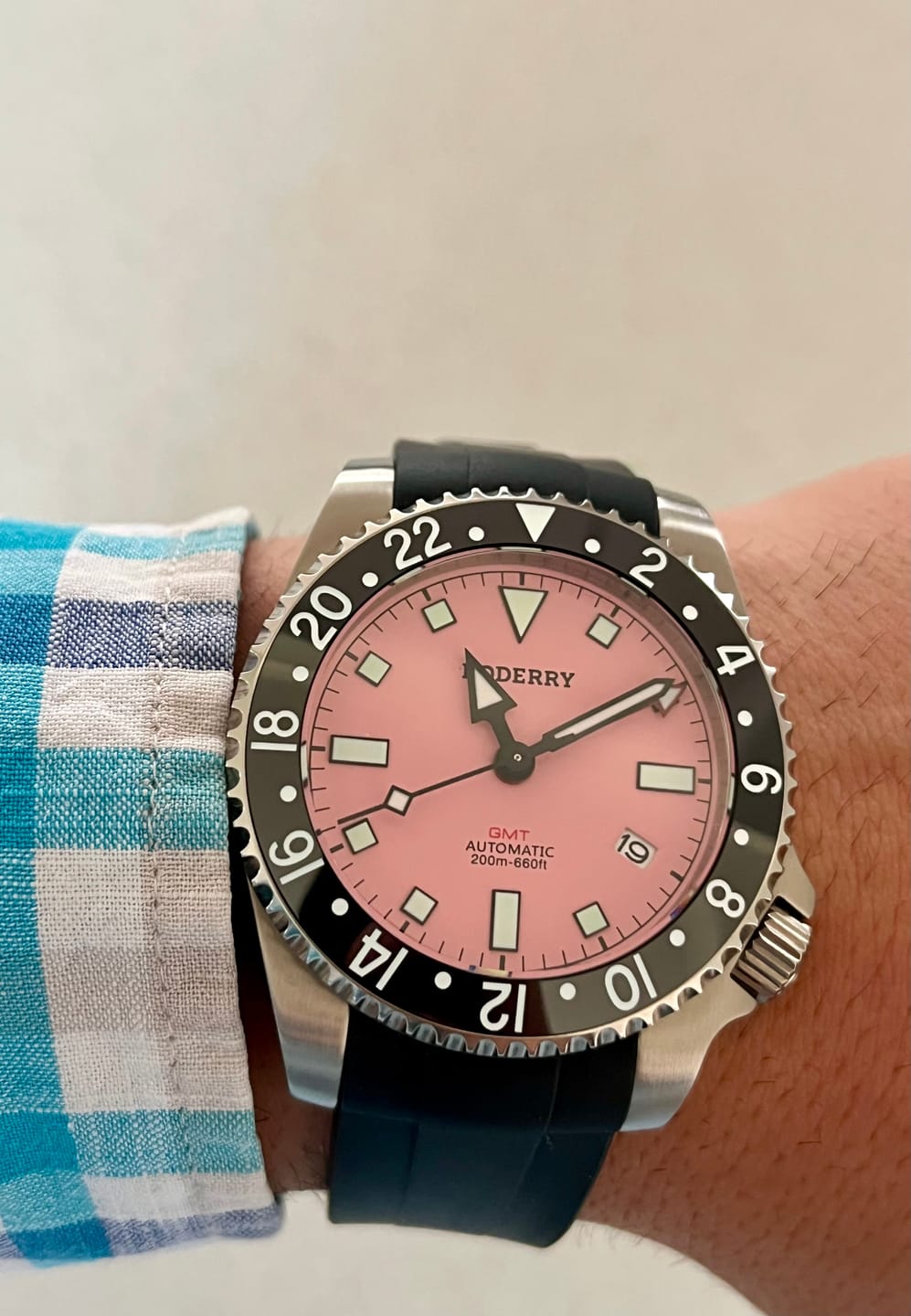 Customer photo review of ADMIRAL GMT - 200M Waterproof Titanium Automatic Diver Watch | Pink-(Ceramic Bezel)