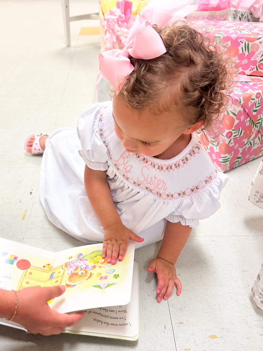 Customer photo review of PINK BIG SISTER SMOCKED BISHOP DRESS
