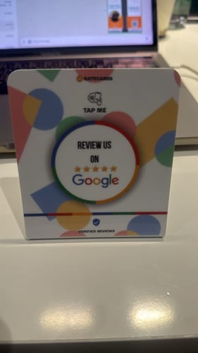Customer photo review of Google Review Stand - RATECARDS™