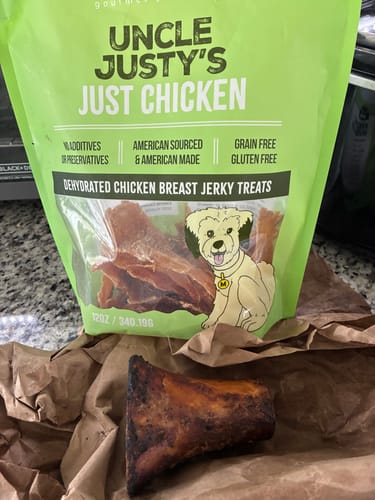 Customer photo review of Medium Dog Black Friday Bundle (Your 12oz Jerky+4 Med Bones)