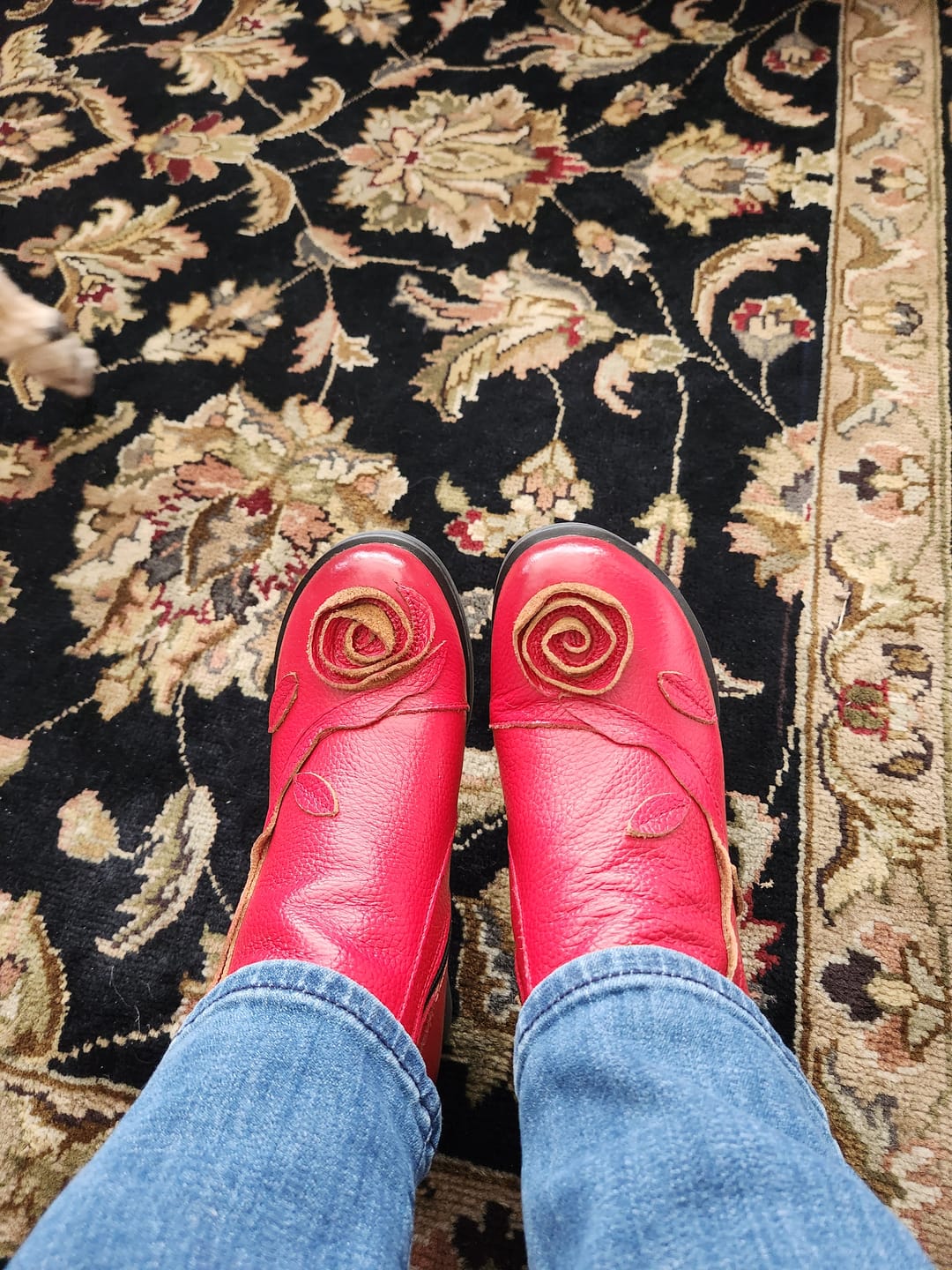 Customer photo review of Women Retro Flower Leather Solid Mid-Heel Boots