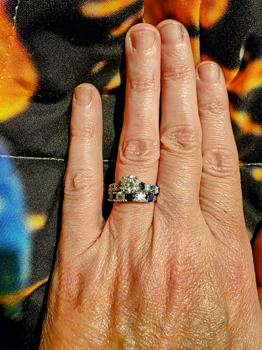 Customer photo review of Round Moissanite With Sapphire Pave Engagement Ring
