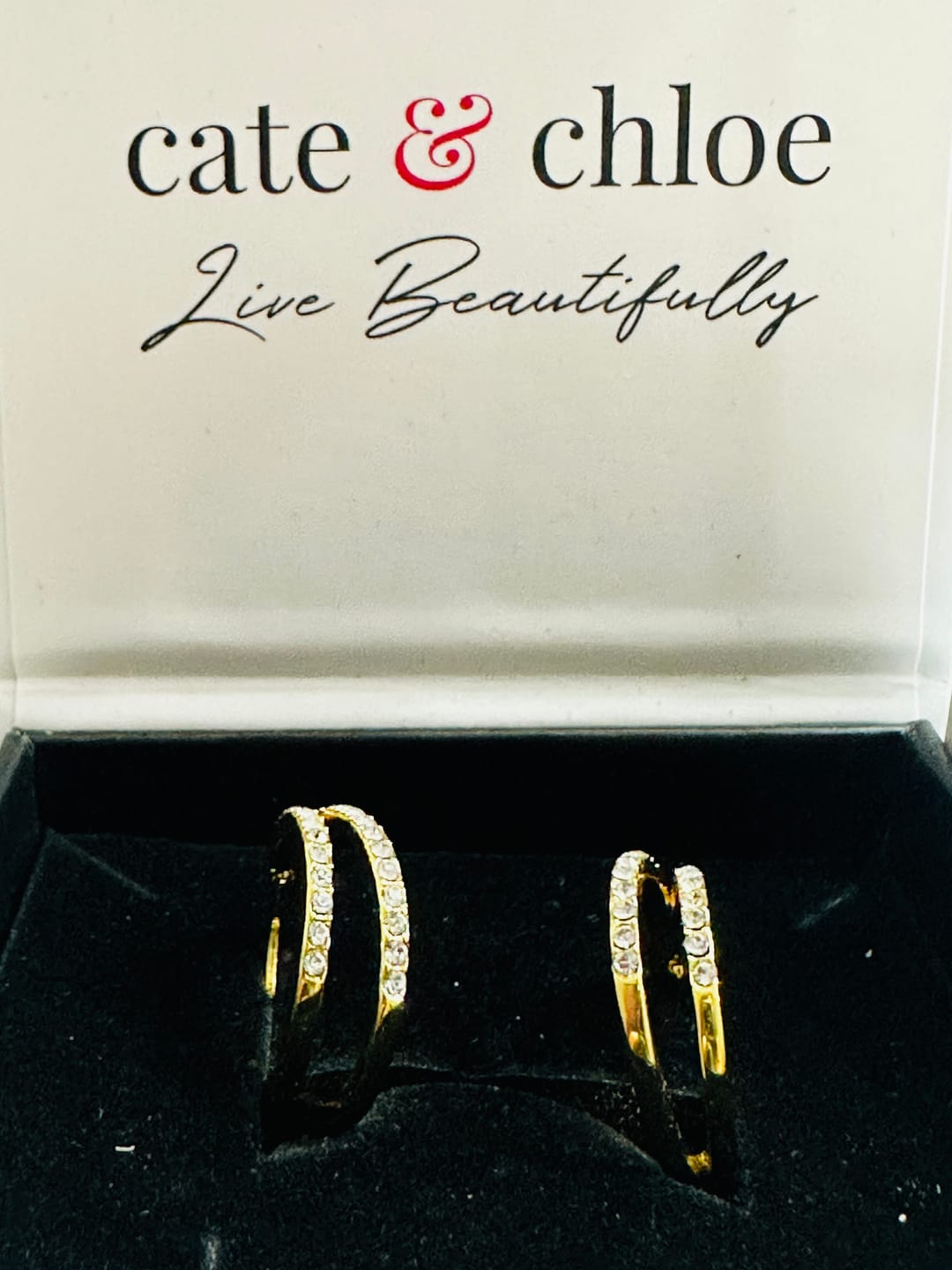 Customer photo review of Corina 18k White Gold Plated 20mm Hoop Earrings with Swarovski Crystals