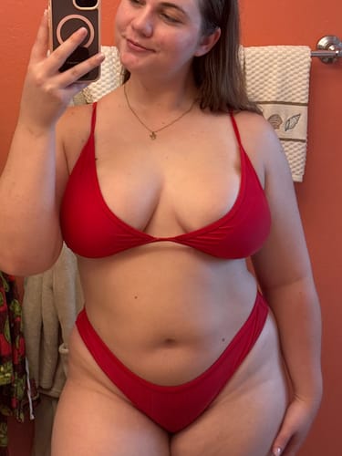 Customer photo review of CARSON Scarlet Red Cheeky Bikini Bottom