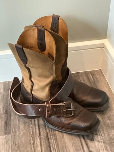 Customer photo review of The Rustic Glazed Leather Jean Belt - 1.5"