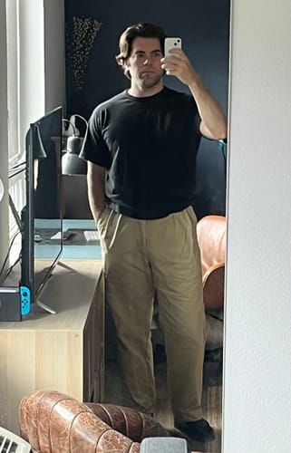 Customer photo review of 1930s IVY Style Double Pleated Chino Trousers - Khaki