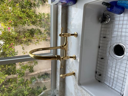 Customer photo review of Unlacquered Brass Curved Legs Bridge Faucet