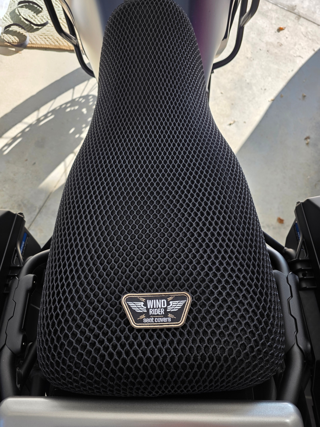 Wind Rider mesh seat cover on a Kawasaki KLR 650