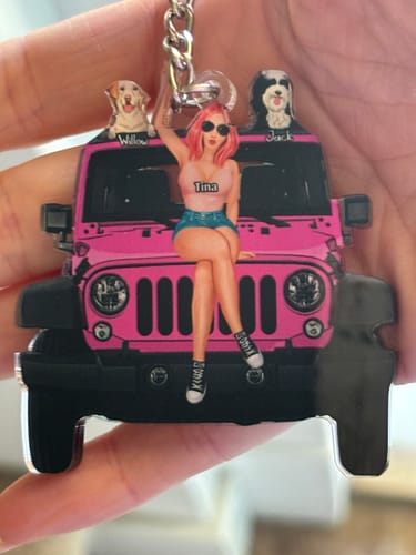 Customer photo review of Personalized A Girl With Off-Road Car And Dog Keychain Gift For Journey Girls